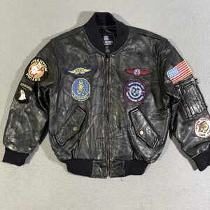 Knox Armory Stitched Leather Bomber Jacket Patches Embroidered Youth Size Small